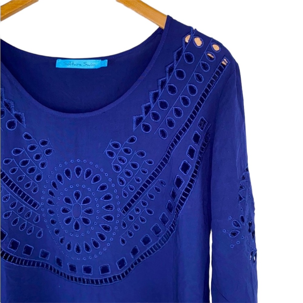Swim Suit Cover-Up Cutout Scalloped Hem Navy Blue Large